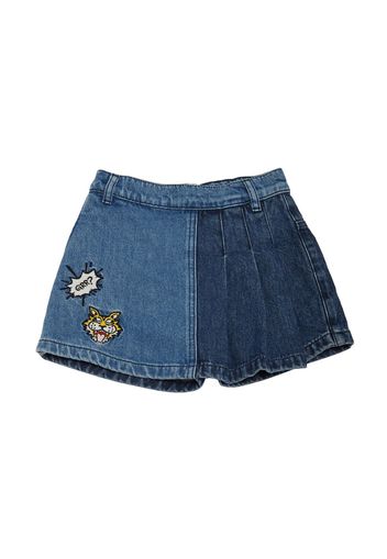 Shorts In Denim Di Cotone Con Patch