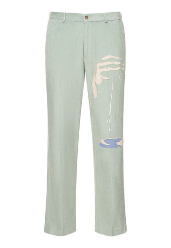 Pantaloni In Cotone Millerighe Con Ricamo