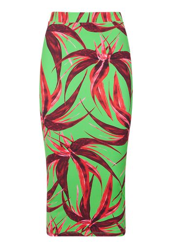 Printed Ribbed Stretch Midi Skirt