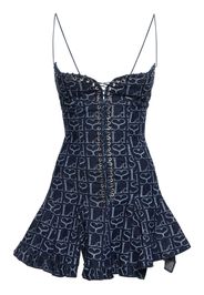 Vestito In Denim Monogram Con Corsetto