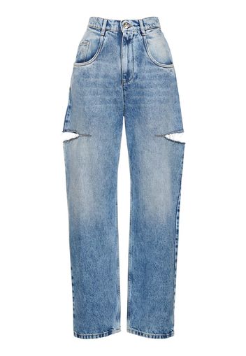 Jeans Dritti Vita Alta In Denim / Cutout