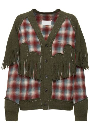 Cardigan In Maglia Tartan / Frange