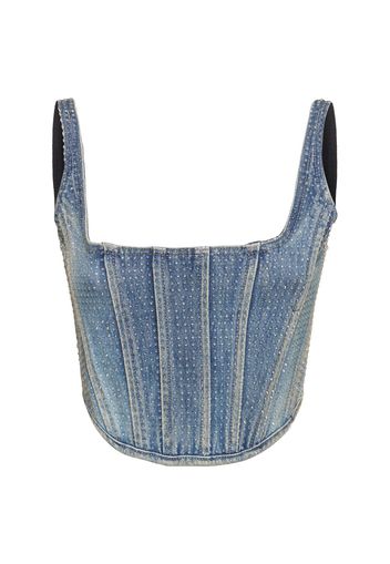 Corsetto In Denim Con Cristalli