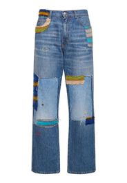 Jeans Dritti In Denim Di Cotone / Mohair