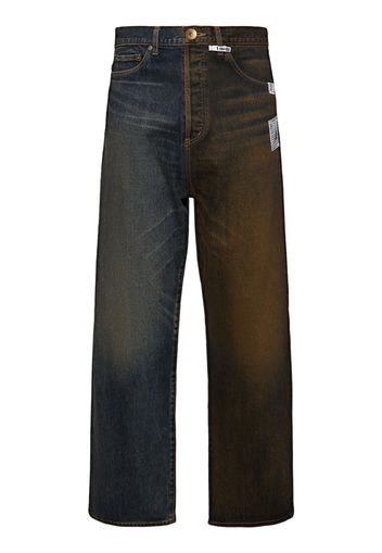 Pantaloni In Denim Di Cotone Bicolor