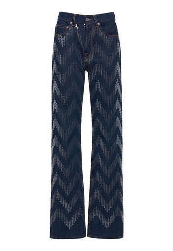 Jeans Dritti Zig Zag In Denim / Paillettes