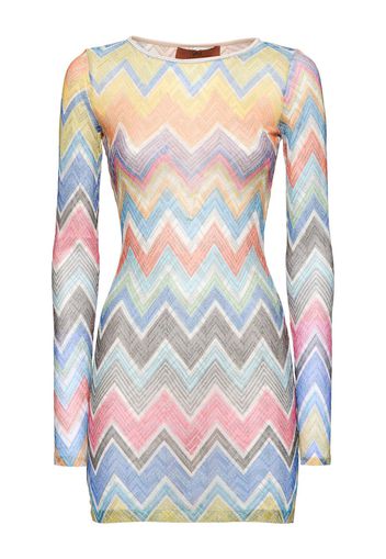 Top Maniche Lunghe In Lurex Chevron Stampato