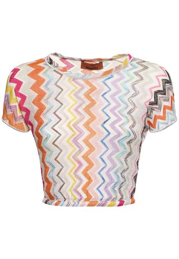 Crop Top Maniche Corte In Lurex Chevron Zig Zag