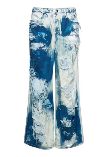 Printed Distressed Wide Leg Jeans