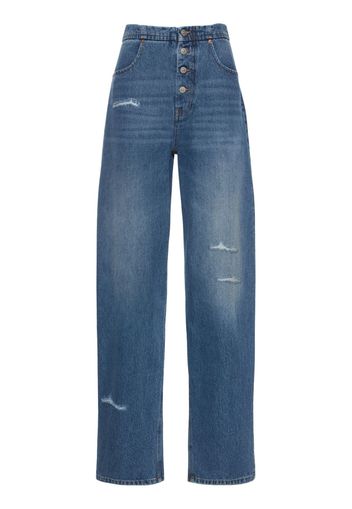 Jeans Dritti In Denim Di Cotone Distressed