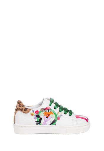 Duffy Duck Print Leather Sneakers