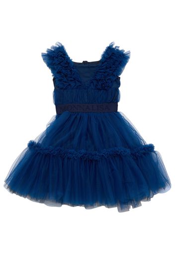 Vestito In Raso E Tulle Con Ricami