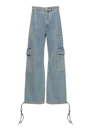 Jeans Larghi Cargo In Denim