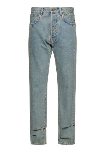 Jeans Dritti Vita Alta In Denim