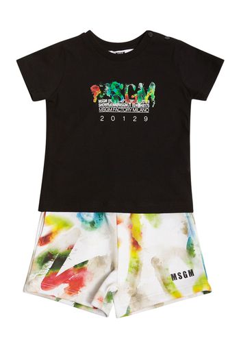 T-shirt In Jersey Di Cotone E Shorts In Felpa