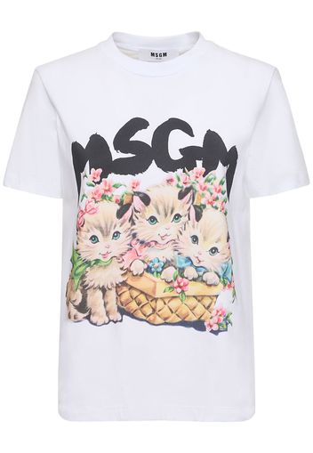 Logo & Cats Cotton Jersey T-shirt