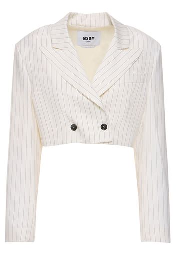 Pinstripe Wool Blend Jacket W/bow