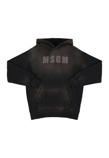 Felpa Scolorita Con Logo E Cappuccio