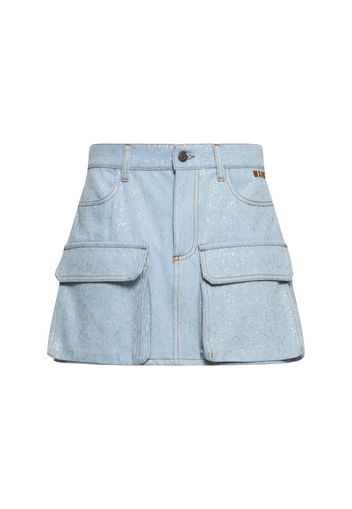 Minigonna Cargo In Denim Spalmato