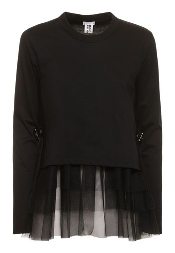 Cotton & Nylon Tulle Long Sleeve Top