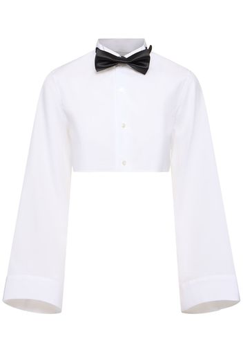 Cotton Broad Crop Shirt W/satin Bowtie