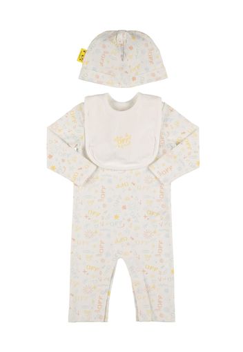 Doodle Cotton Romper, Bib & Hat