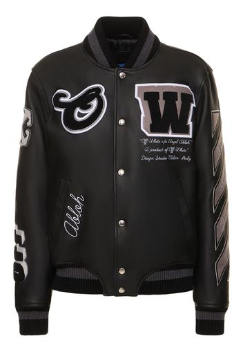 Giacca Varsity In Pelle Con Logo