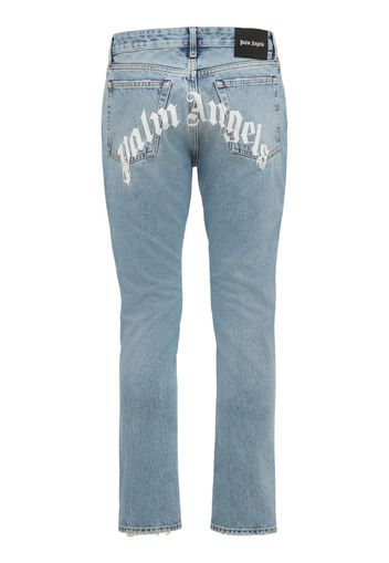 Jeans Dritti In Denim Di Cotone Con Logo