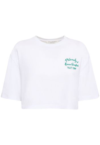 T-shirt Cropped In Cotone Con Logo