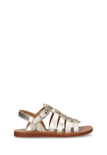 Metallic Leather Strap Sandals