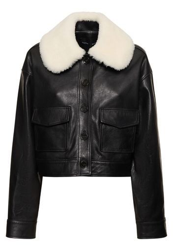 Giacca Cropped In Pelle / Collo In Shearling