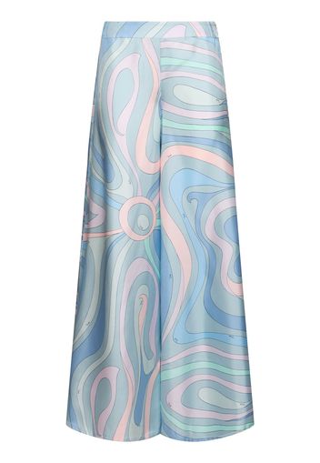 Printed Silk Twill Wide Pants