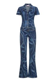 Printed Denim Long Jumpsuit