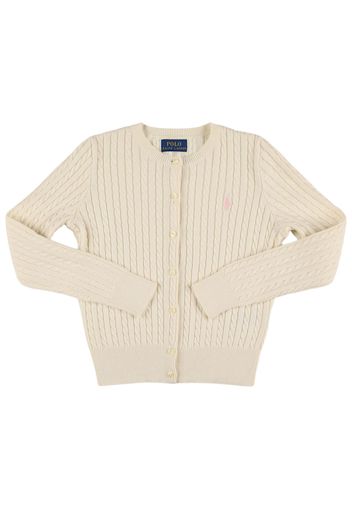 Cardigan In Maglia Di Cotone A Trecce Con Logo