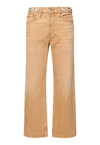 Denim Straight Jeans W/ Metal Eyelets