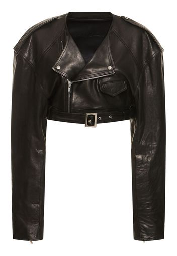 Giacca Cropped Biker In Pelle