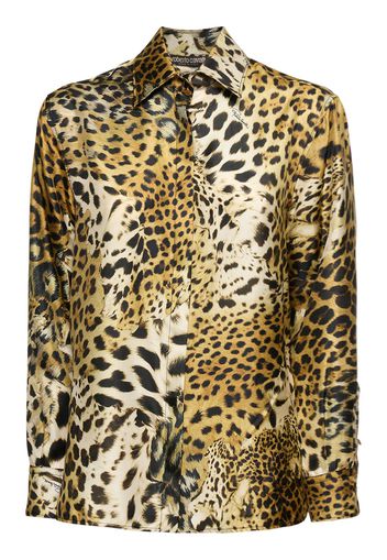 Camicia In Twill Di Seta Leopard