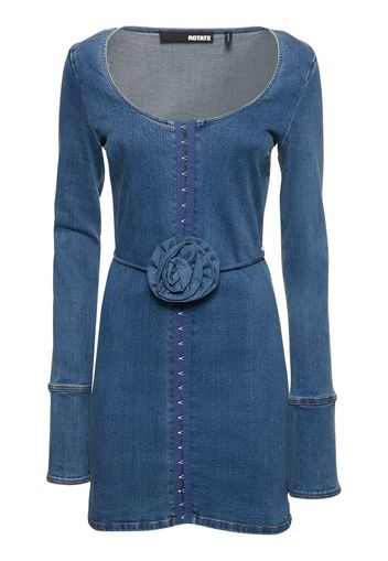 Stretch Denim Mini Dress W/rose