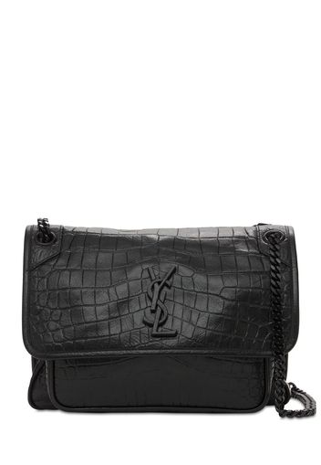 Medium Niki Croc Embossed Leather Bag