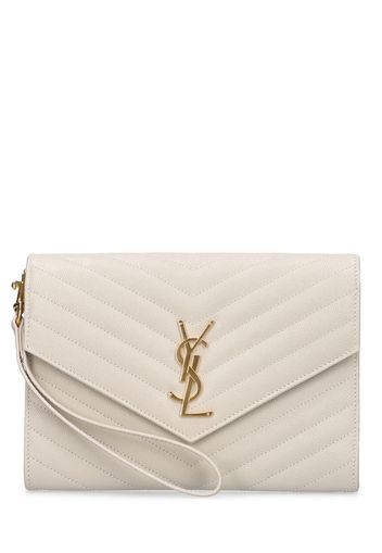 Monogram Embossed Leather Clutch