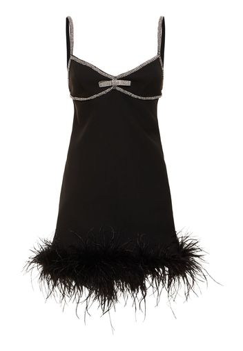 Embellished Crepe Mini Dress W/ Feathers