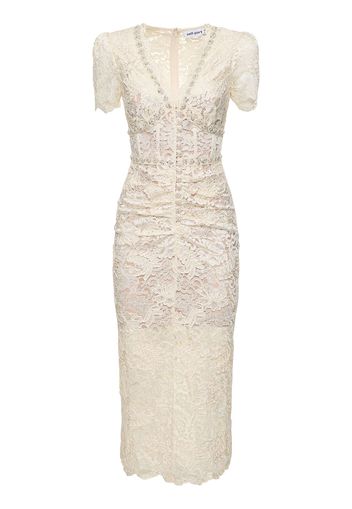 Cord Lace V-neck Midi Dress