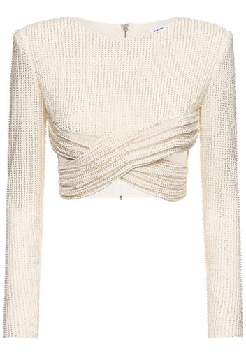 Crisscross Beaded Mesh Cropped Top