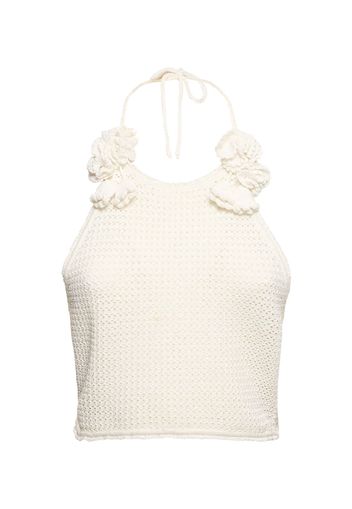 Halter Neck Crochet Crop Top W/ Roses