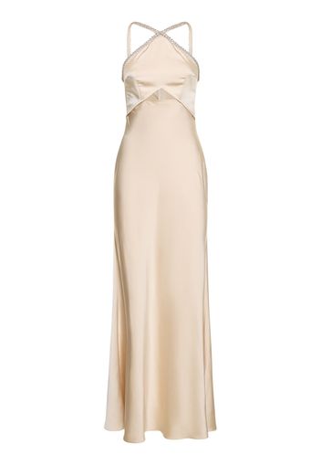 Embellished Satin Halter Neck Maxi Dress