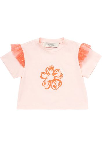 T-shirt In Jersey Di Cotone E Tulle