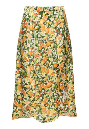 Lemon Print Silk Midi Skirt