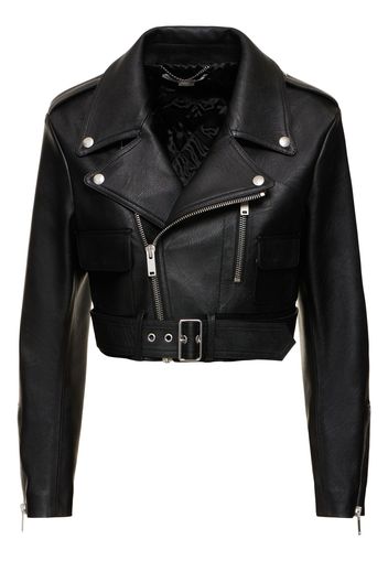 Belted Faux Leather Cropped Biker Jacket