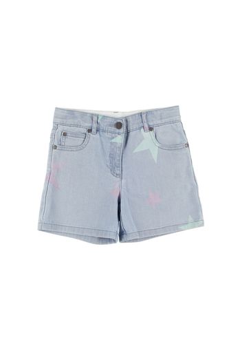 Stars Print Cotton Denim Shorts