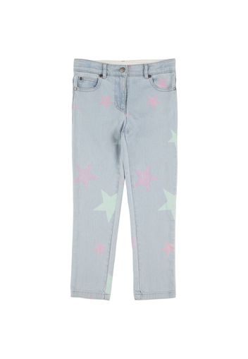 Stars Print Stretch Cotton Denim Pants